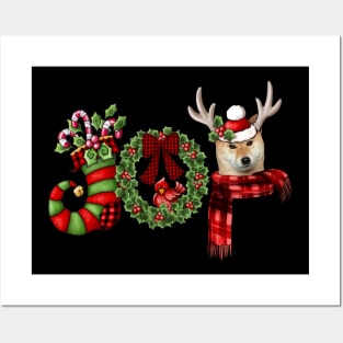 Christmas Joy Dwarf Stocking Reindeer Shiba Inu Posters and Art